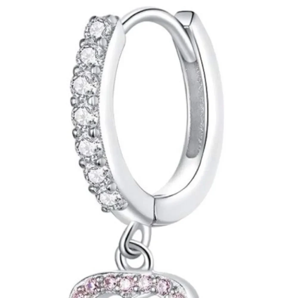 925 Sterling Silver with Pink Sapphire and Diamond Paw Print Huggie Earrings